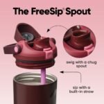 Owala FreeSip Sway Insulated Stainless Steel Water Bottle with Two-Way Spout, Built-In Straw and Bucket Handle, Made for Travel, School, and Sports, 30oz, BPA Free, Leak Proof, Black Cherry - Image 5