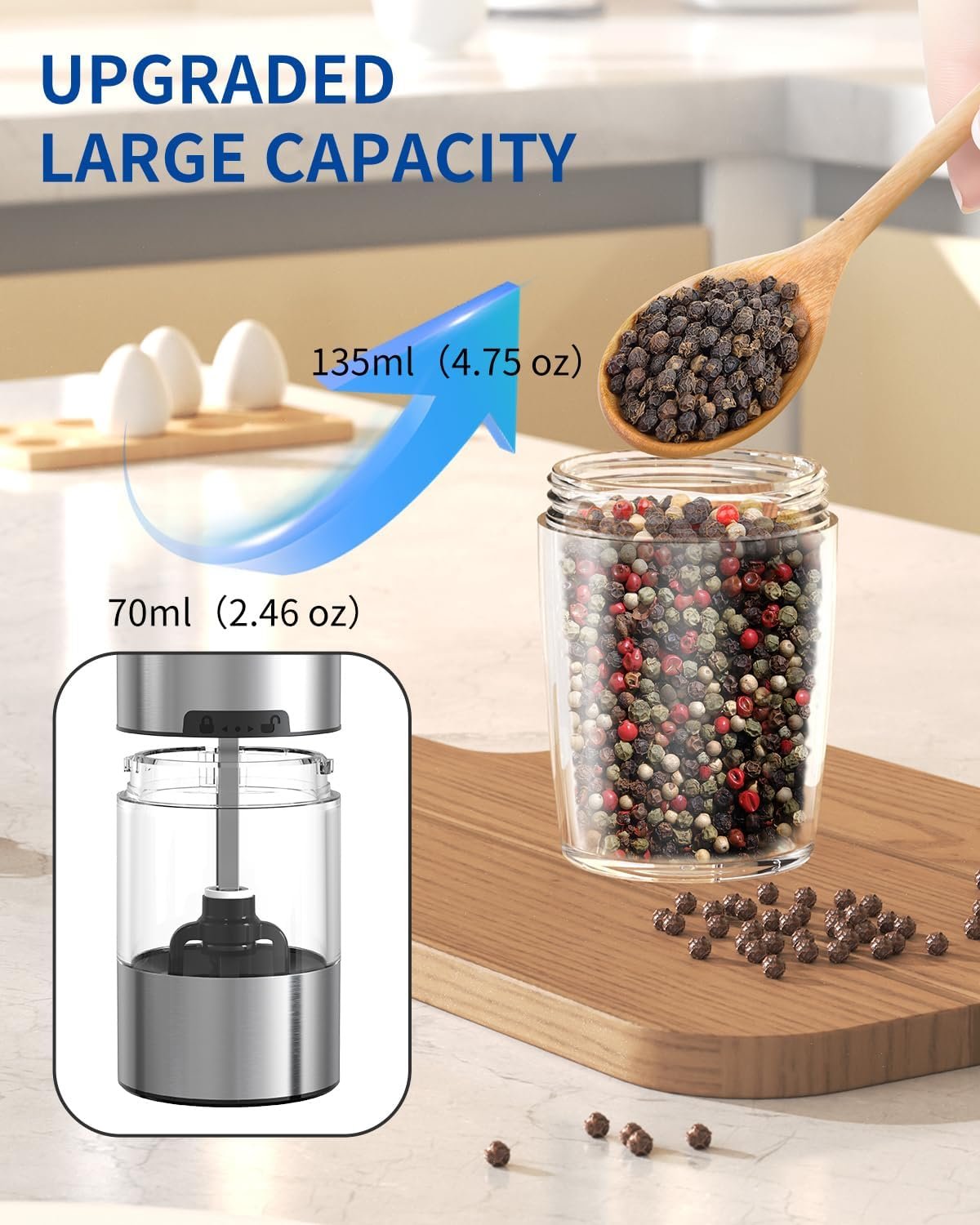 711deRMqPbL._AC_SL1500_ CIRCLE JOY Gravity Electric Salt and Pepper Grinder Set Automatic Salt and Pepper Grinder Set with LED Light, Battery Operated, Adjustable Coarseness, Large Capacity, for Home Kitchen BBQ - Image 1