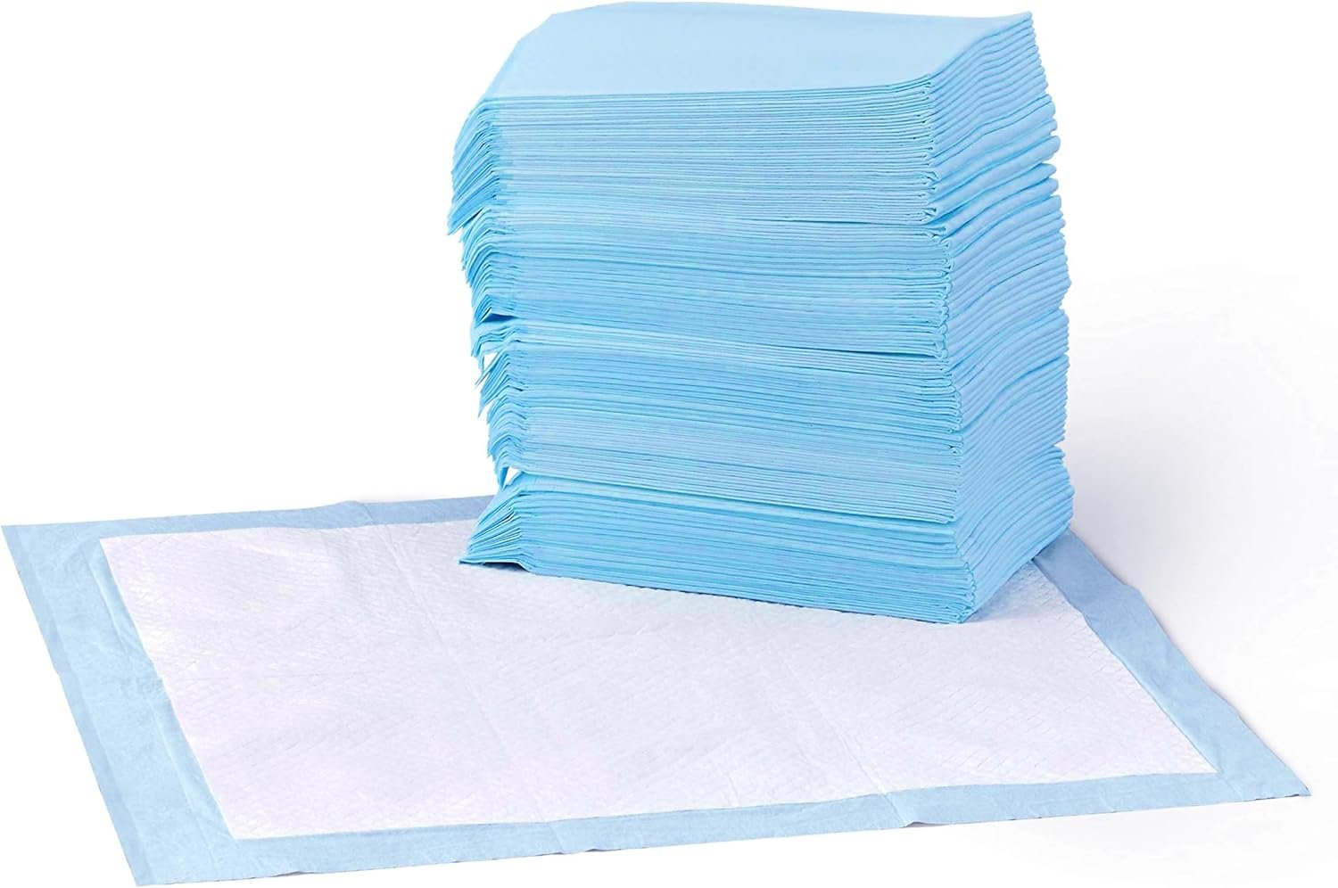 71Co+yjlWAL._AC_SL1500_ Amazon Basics Dog and Puppy Pee Pads, 5-Layer Leak-Proof Super Absorbent, Quick-Dry Surface, Potty Training, Regular (22x22"), 50 Count, Blue & White - Image 1