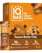 IQBAR Brain and Body Plant Protein Bars - Peanut Butter Chip - 12 Count, Low Carb, High Fiber, Gluten Free, Vegan Snacks - Low Sugar Keto Energy Bars